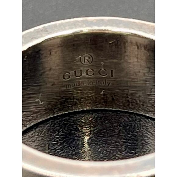Gucci Signee Designer Sterling Silver Logo G cutout Ribbed Thick Ring Sz 5.75 - Picture 7 of 9